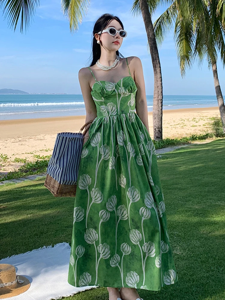 

Women'S Retro Suspender Dress 2023 New Seaside Vacation High Waisted Long Skirt Temperament And Elegant Design Sense