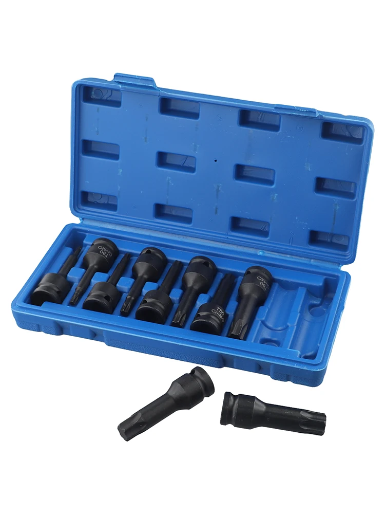 

10pcs 1/2 Inch Drive For Torx Star Bit Socket Set T20-T80 Socket Bits 1/2" Socket Adapter Square Head Wrench Hexagon Socket