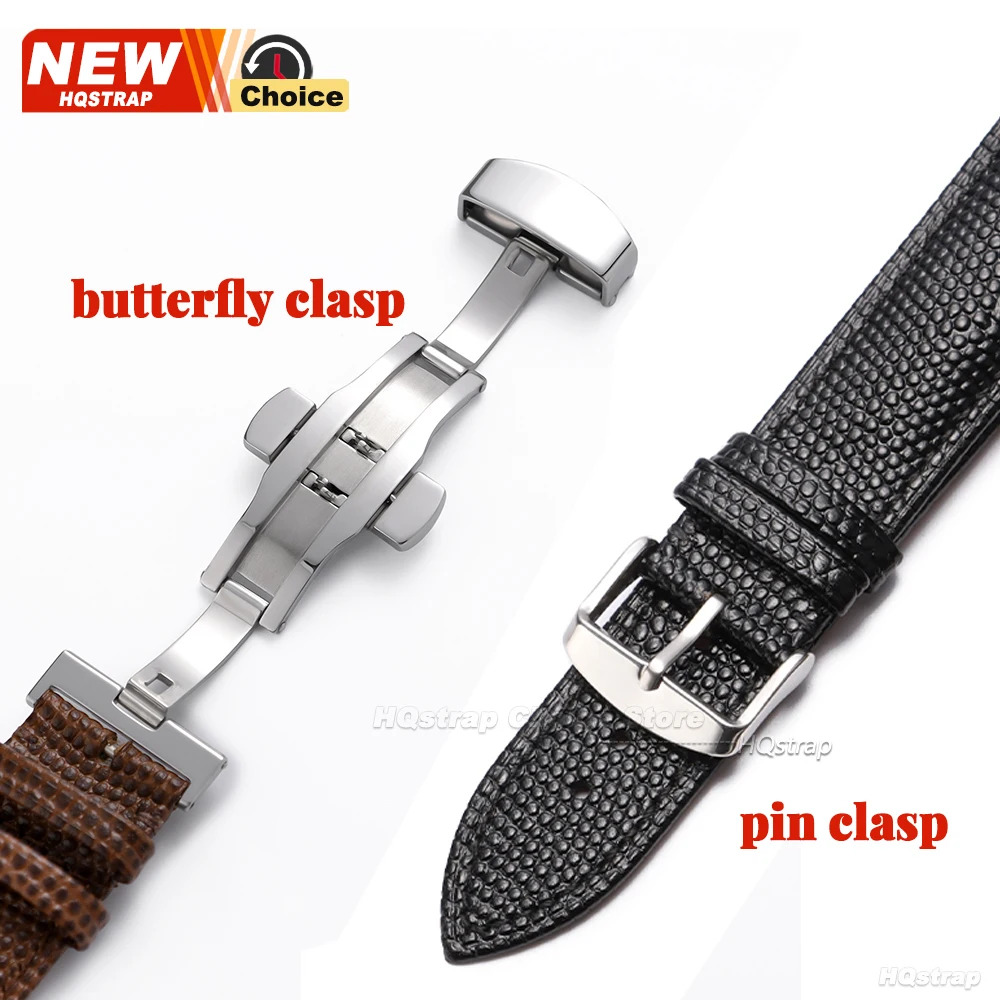 1/2pcs Butterfly Clasp Watchband 16mm 18mm 19mm 20mm 22mm Lizard Pattern Leather WatchStrap Women Men Bracelets with Pin Buckle