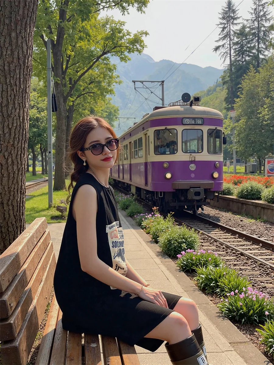 Abito da donna Giovane ragazza stile coreano Streetwear senza maniche con cinturino per spaghetti Cinghie con cinturino allacciato al collo Halter con scollo all'americana sexy