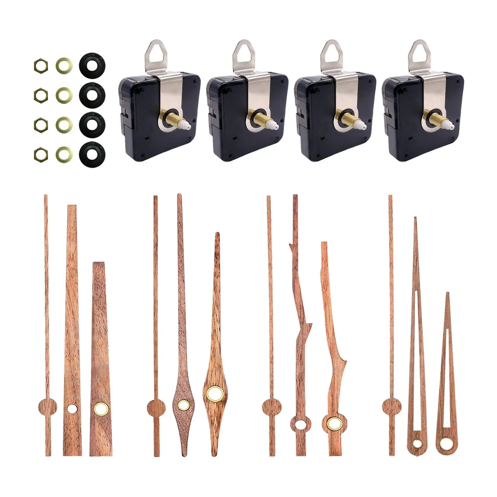 4Pcs Clock Movement with Walnut Hands Long Shaft Clock Movement Durable High