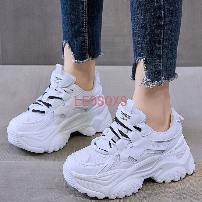 2023 New Wedge Sneakers for Women Tennis Shoes Basket Femme Thick Platform Wedge Breathable Sport Shoes Ladi Cross Lace-up Shoes