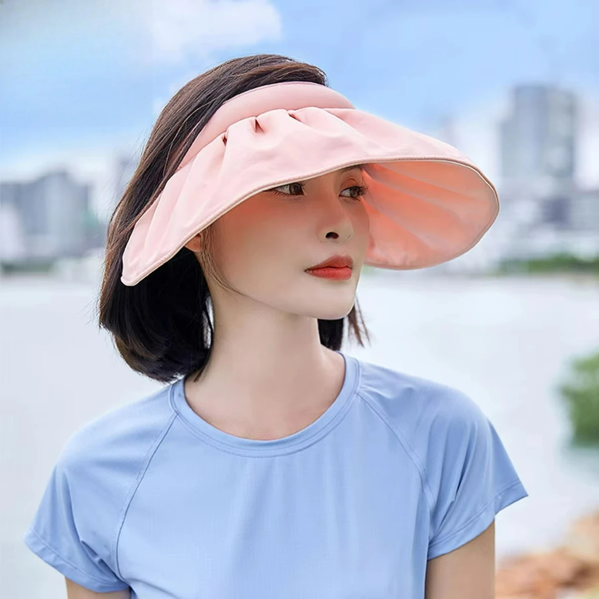 

Women's Summer Fashion Vinyl Sun Hat Anti-UV Outdoor Cycling Top Shell Custom Logo Plain Pattern Headwear