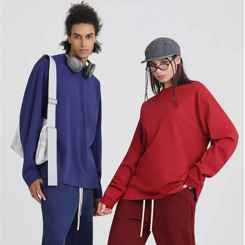 Custom Logo Spring & Autumn Unisex 100% Cotton Oversized Drop‑Shoulder Long Sleeve T‑Shirt Tees For Weekend Hangout