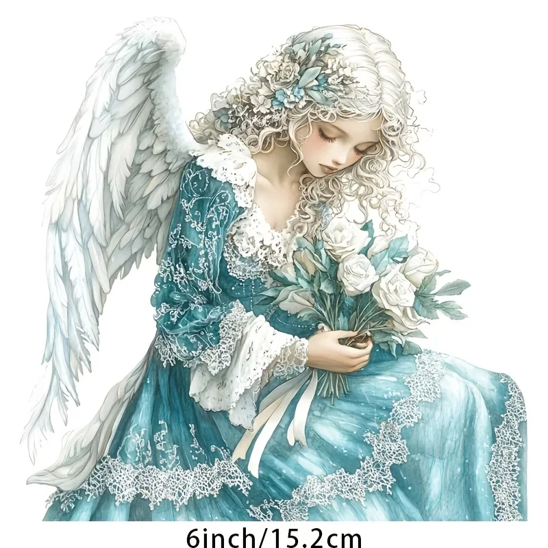 Flower Holding Angel Vinyl Sticker, Elegant Waterproof Decal For Car, Laptop, Water Bottle & Household Surface Decor