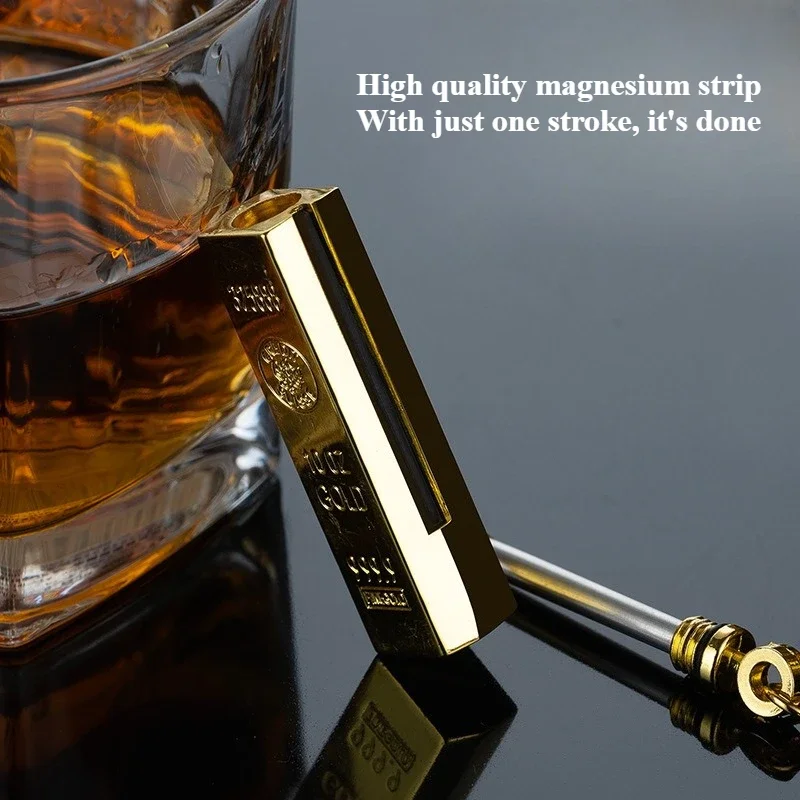 New High aesthetic gold bar lighter creative portable keychain pendant, windproof 10000 times lighter, Christmas gift