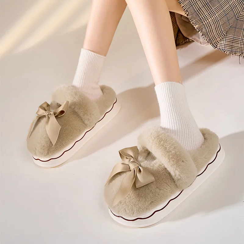 

Winter Home Shoes Women Warm Slippers Elegant Comfort Furry Slides Casual House Bedroom Cotton Slipper Footwear Chanclas Mujer