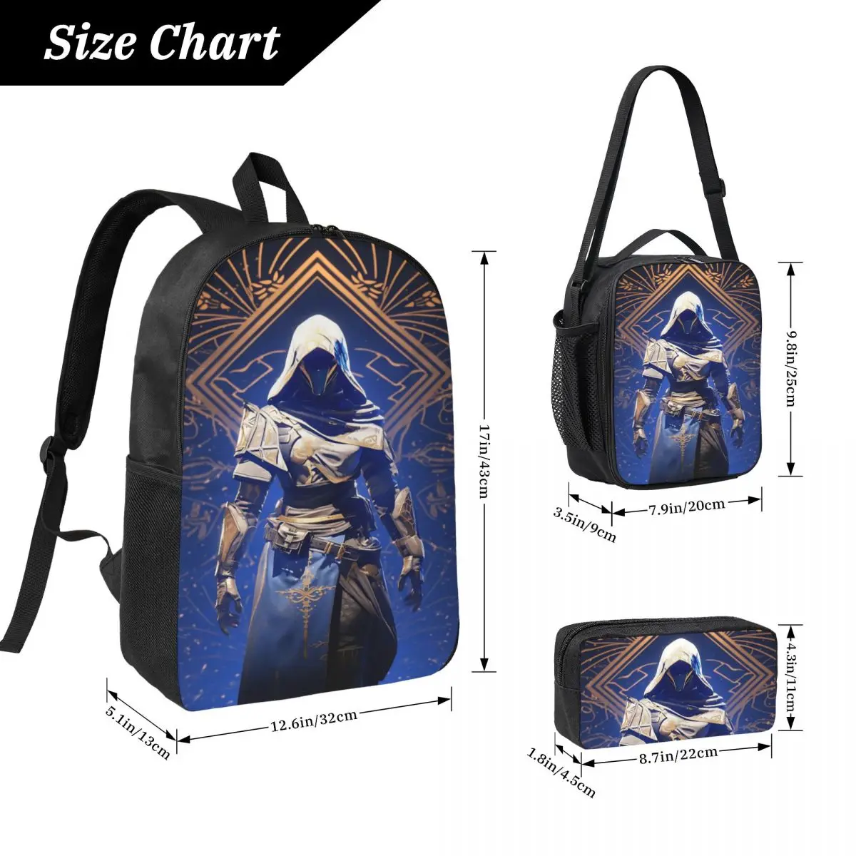 Destiny 2 Games Kids Backpack Lunch Box Pen Bags for Boys Girls Backpacks Schoolbag Bookbag Set