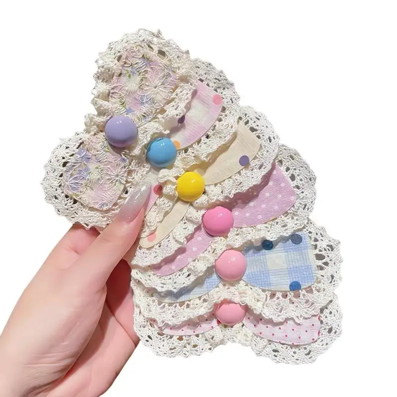 2 Stück koreanische Spitzenaufkleber, Haarspangen zum Sortieren von kaputten Haaren, Mädchen Lolita Blumenschleife, Baby-Pony-Sticker, Kinder-Haaraccessoires – Detail 6