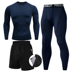 3pcs Men's Compression Sportswear Suit GYM Tight Sports Yoga Sets Workout Jogging  Fitness Clothing Tracksuit Pants Sporting