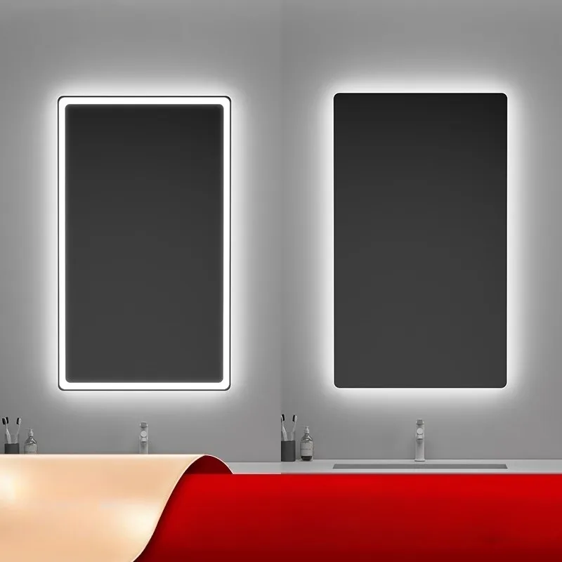 

Smart Bathroom Mirror Square Mirror Defogging Time Touch Luminous Toilet Bathroom Wall Led Light Mirror Vanity Mirror