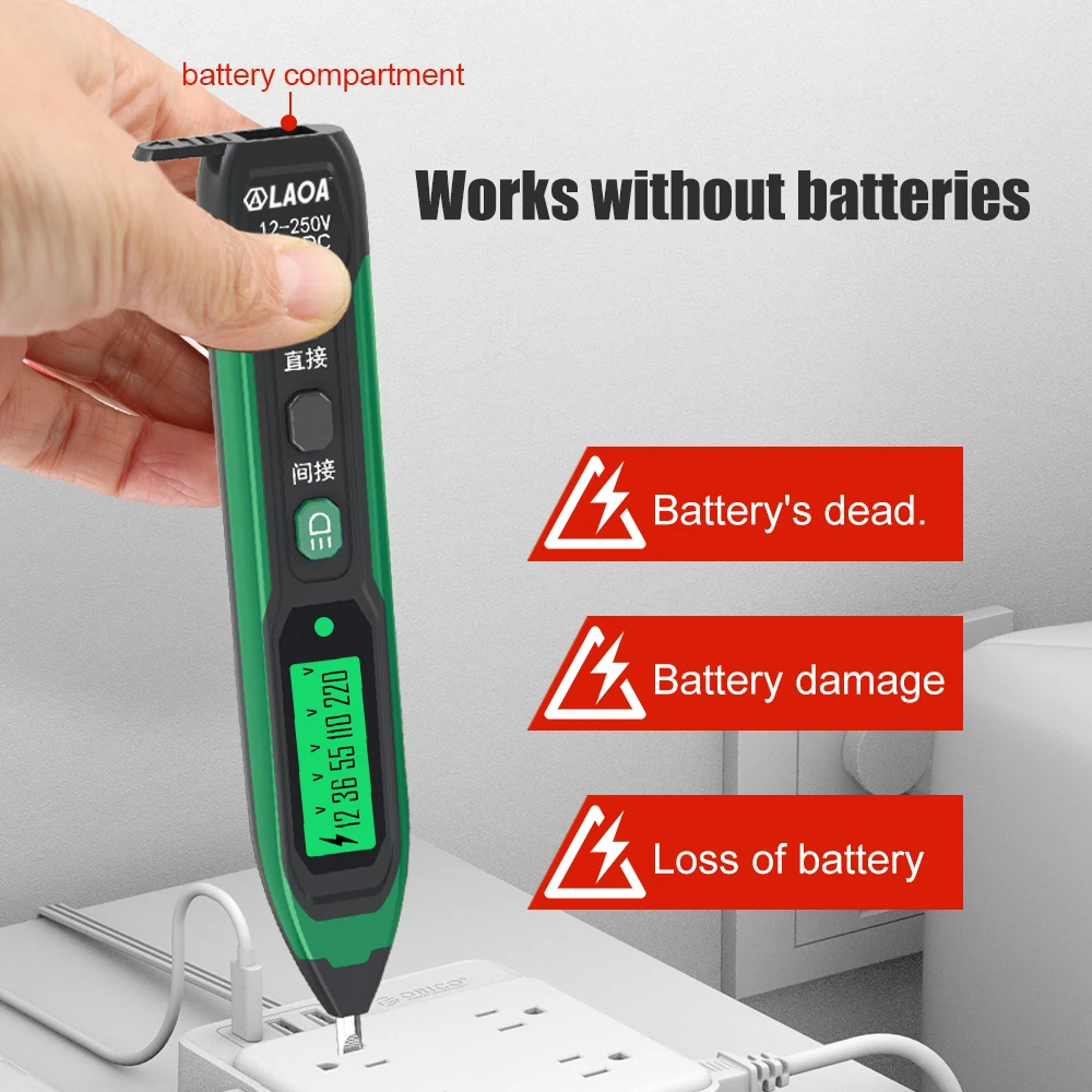 LAOA Intelligent Digital Display Test Pen Voltage Zero Live Conduction/Off Detection Electrician Special Test Pen 12-250V