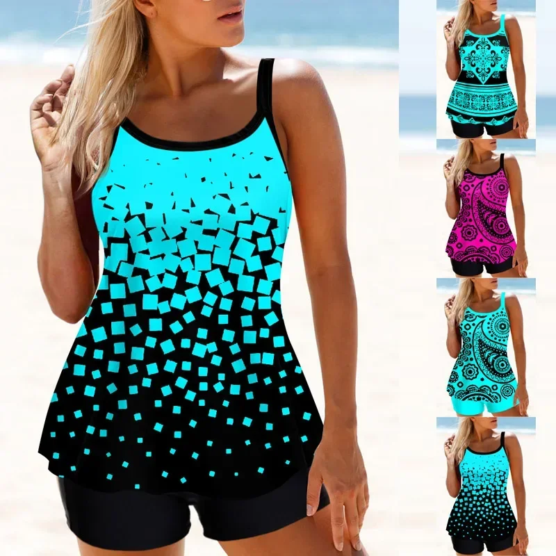 High-quality Summer New Women's Cyan Polka Dot Print Two-piece Fashion Sexy Vacation Seaside Beach Swimsuit S-6XL