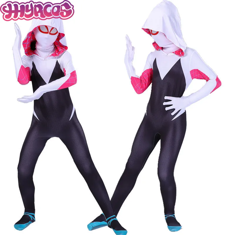 Costumes de cosplay Anime SpidSuffolk Gwen Stacy pour adultes et enfants, combinaison d'Halloween, costume de batterie Zentai, femmes et filles