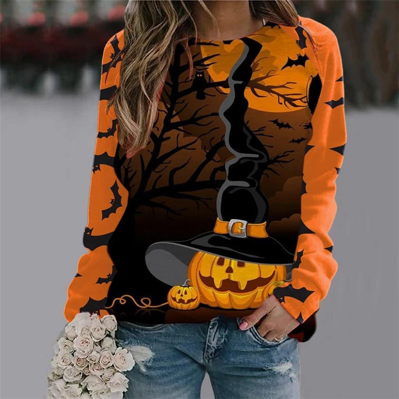 

Autumn Women's Halloween Long Sleeve T-Shirt Fashion Long Sleeve Party Tops Casual 3D Printing Loose Shirts OverSized Clothing