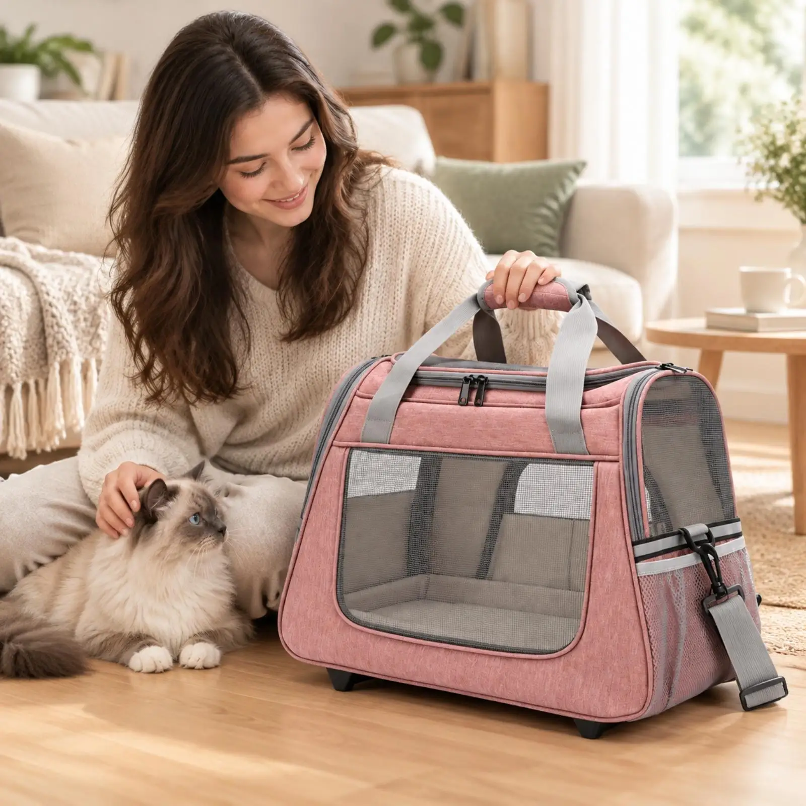 Mesh Cat Carrier Bag Foldable Design Oxford Cloth Pet Sling for Car Trips