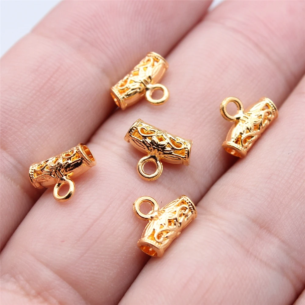 WYSIWYG 40pcs 8x10mm 2 Colors Gold Color Antique Silver Color Patterned Hollow Tee Hanging Head For Jewelry Making