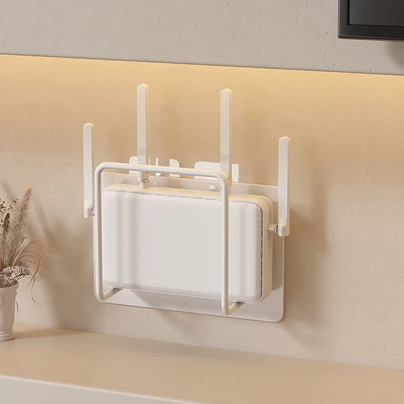 Router- und Set-Top-Box-Halterung, Wandmontierte Bohrfreie Mehrzweck-Aufbewahrungsablage mit Haken für Zuhause und Büro, Steckdosenleisten-Aufbewahrungsregal