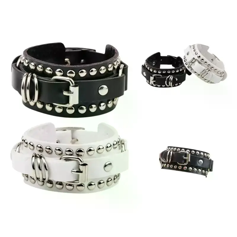 Leather Wristband Bracelet Cuff Goth Punk Bracelets Women Men Spikes Rivet Stud Bangle Cosplay Rock Unisex Jewelry