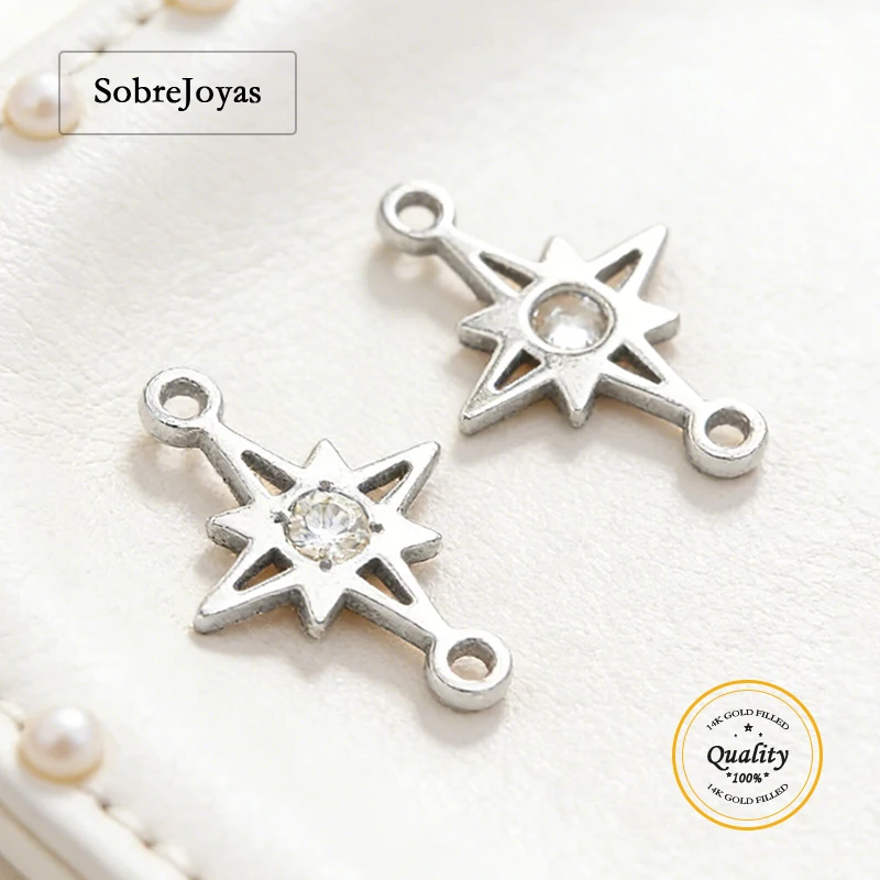

Серебряный коннектор-звезда North Star Charm из стерлингового серебра 925 пробы с фианитами для браслетов и ожерелий, фурнитура для ювелирных изделий, серебряный аксессуар