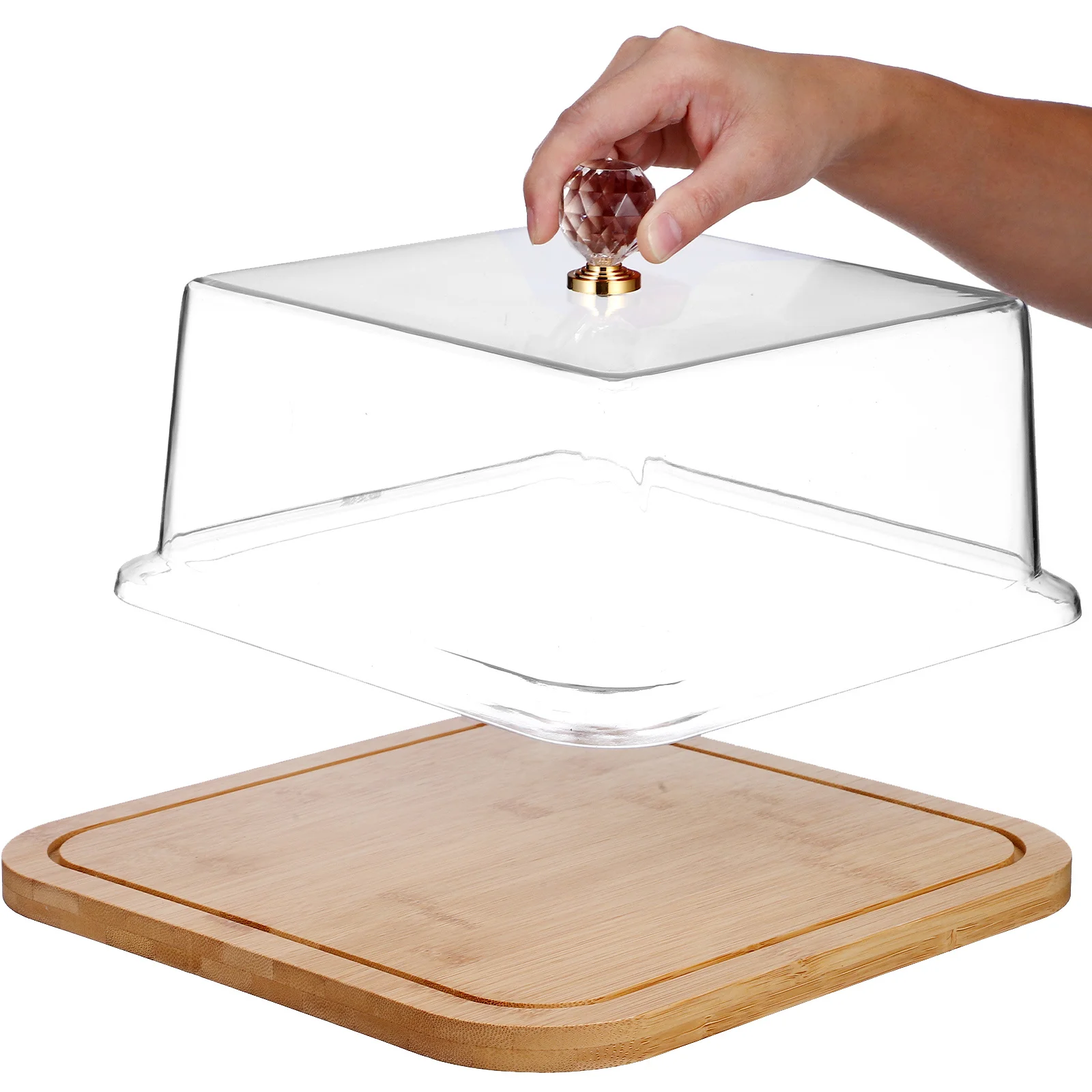 

Household Dessert Display Tray Clear Lid Wooden Cake Preservation Plate Practical Cake Tray with Cover Party Supplies