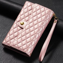Luxury Zipper Wallet Flip Cover Case For iPhone 16 ProMax 15 Plus 14 Pro 13 12 11 X XR XS Max 8 7 Plus Leather Crossbody Case