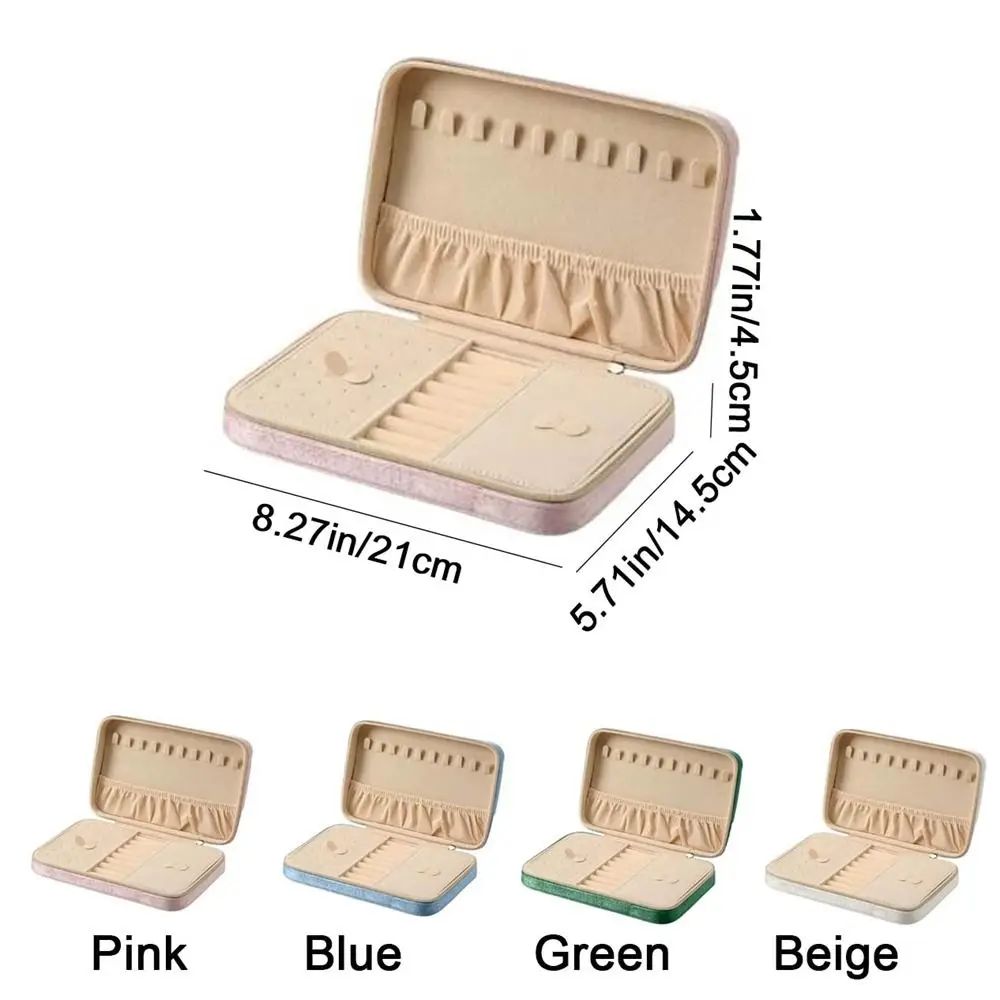 Zipper Velvet Jewelry Box Dustproof with Two Removable Dividers Jewelry Display Box Large Capacity Jewelry Storage Case Necklace