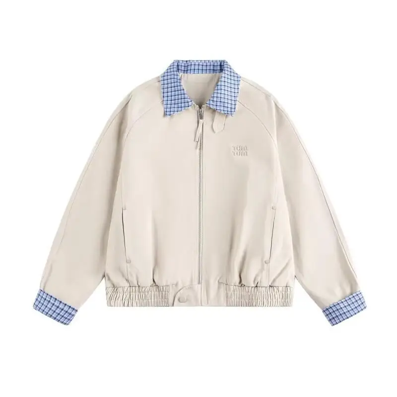 grid splice Fake two-piece set hoodie Women's autumn Spring new model loose leisure versatile thin version tops elegance