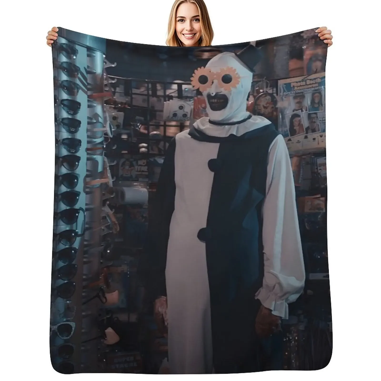 

Art The Clown Wearing Sunflower Sunglasses - Terrifier Throw Blanket Soft Plaid warm winter Plaid on the sofa Blanket