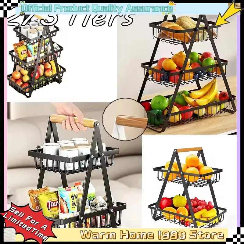 New 2 3 Tiers Countertop Fruit Basket Portable Iron Art Kitchen Organizer for Fruits Bread Snacks Storage Rack