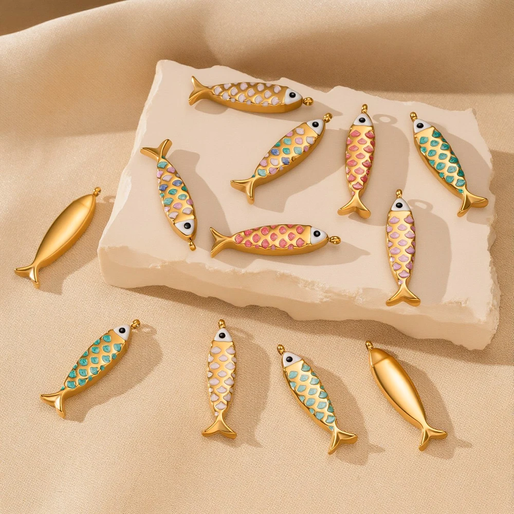 5 Stück/Set Edelstahl Niedliche Tier-Fisch-Anhänger für DIY Ohrringe Halsketten Schlüsselanhänger Schmuckherstellung Zubehör Bastelbedarf – Detail 2