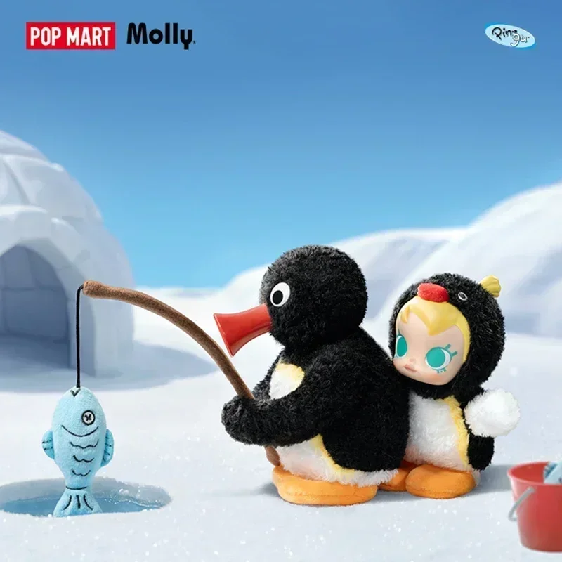 POP MART Baby Molly X Pingu Happy Fishing Series Kawaii Vinyl Pendant Blind Box Anime Action Figure Surprise Toy