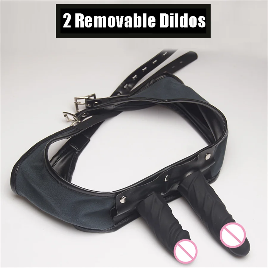 Leather Harness Chastity Panties Strapon Silicone Double Dildos Butt Plug Chastity Belt With Vagina Anal Plug Female Masturbator