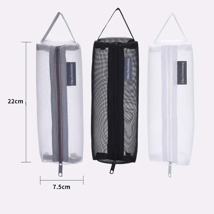 Imagem -06 - Simples Transparente Grade Zíper Lápis Case Cor Sólida Armazenamento de Cosméticos Malha de Náilon Caneta Bolsa Ferramenta de Armazenamento de Papelaria Preto Branco