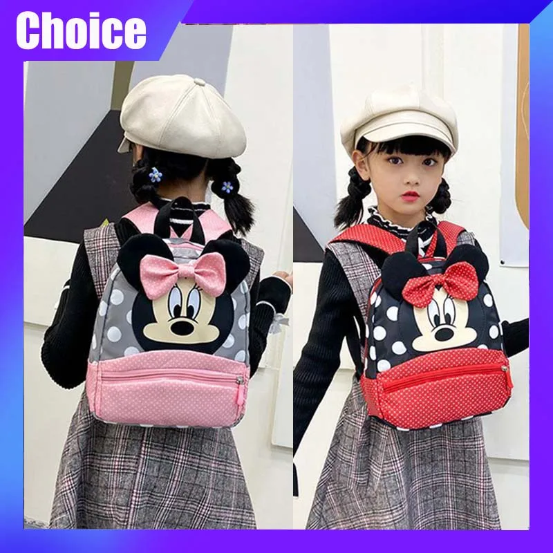 

Minnie Mickey Kids Backpack Cartoon Cute Pink Backpack Kawaii Student Bag Anime Casual Outdoor Travel Bag Children Girl Gift