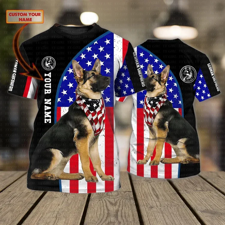 Custom Name Husky Shepherd Dog Cat Pet Personalized Name 3D Round Neck Harajuku Summer Casual Funny Short Sleeves T-Shirts A03