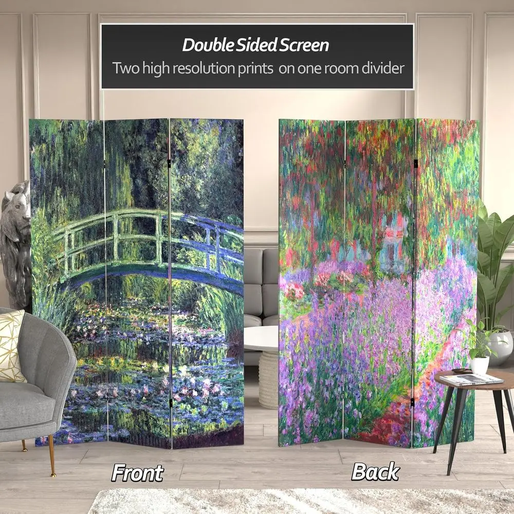 Double-Sided Monet-Inspired Water Lily Canvas Room Divider