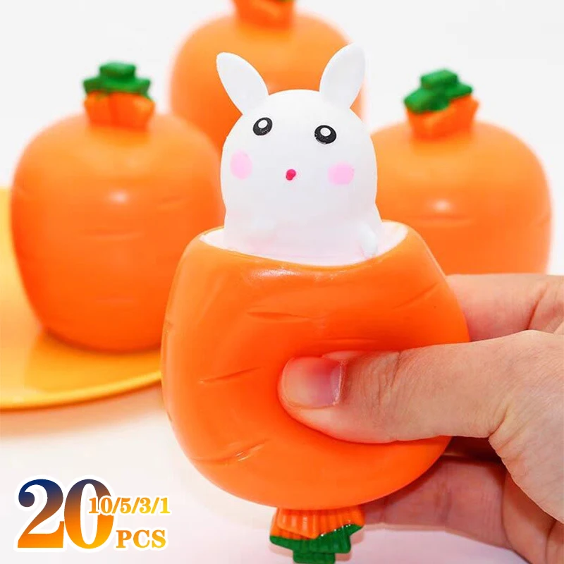 1-40PCS ตกแต่งอีสเตอร์แครอทกระต่ายบีบ Telescopic ของเล่นเด็กเด็กหัวไชเท้ากระต่ายถ้วย Pinch ของเล่นความเครียดบรรเทาของขวัญ