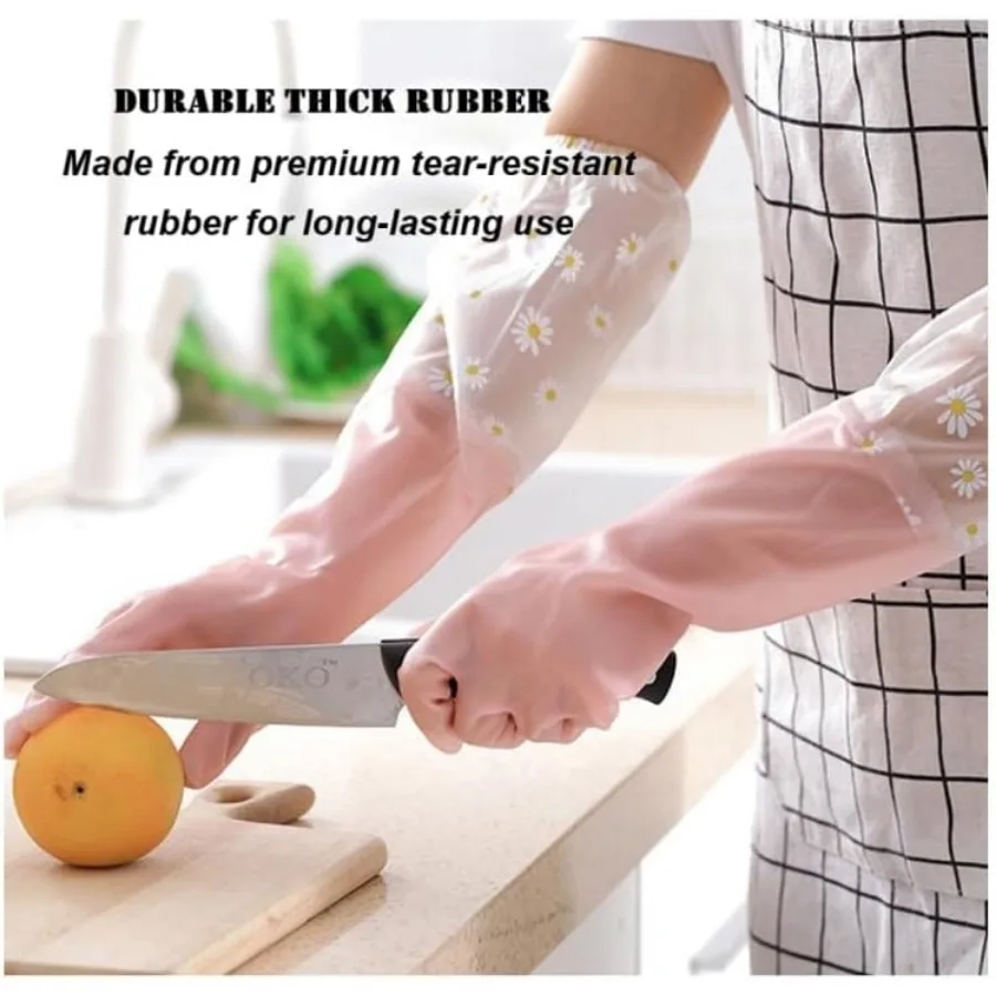 1/5pcs Pink Dishwashing Cleaning Gloves Waterproof Tear-Resistant Household Rubber Cleaning Gloves with Long Elastic Cuffs