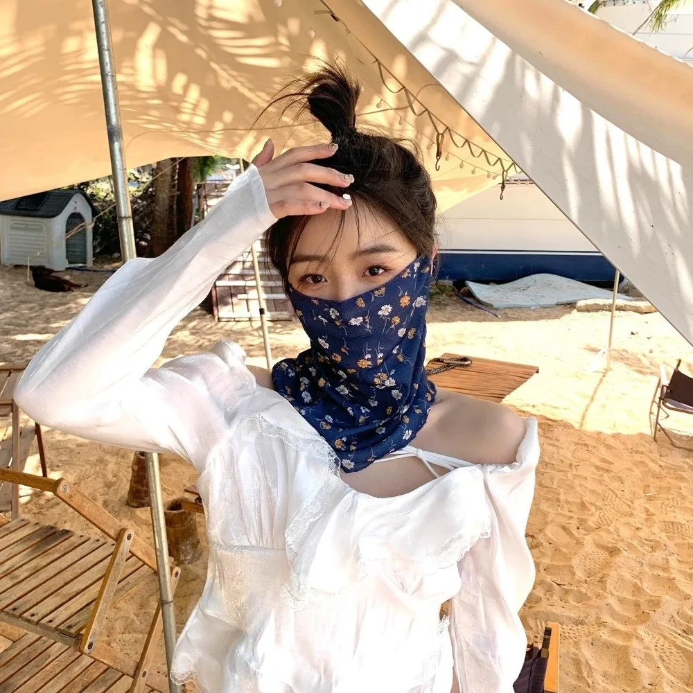 

1Pc New Breathable Face Sunscreen Mask Thin Small Floral Print UV Resistant Scarf Ear Hook Style Full Face Mask Summer