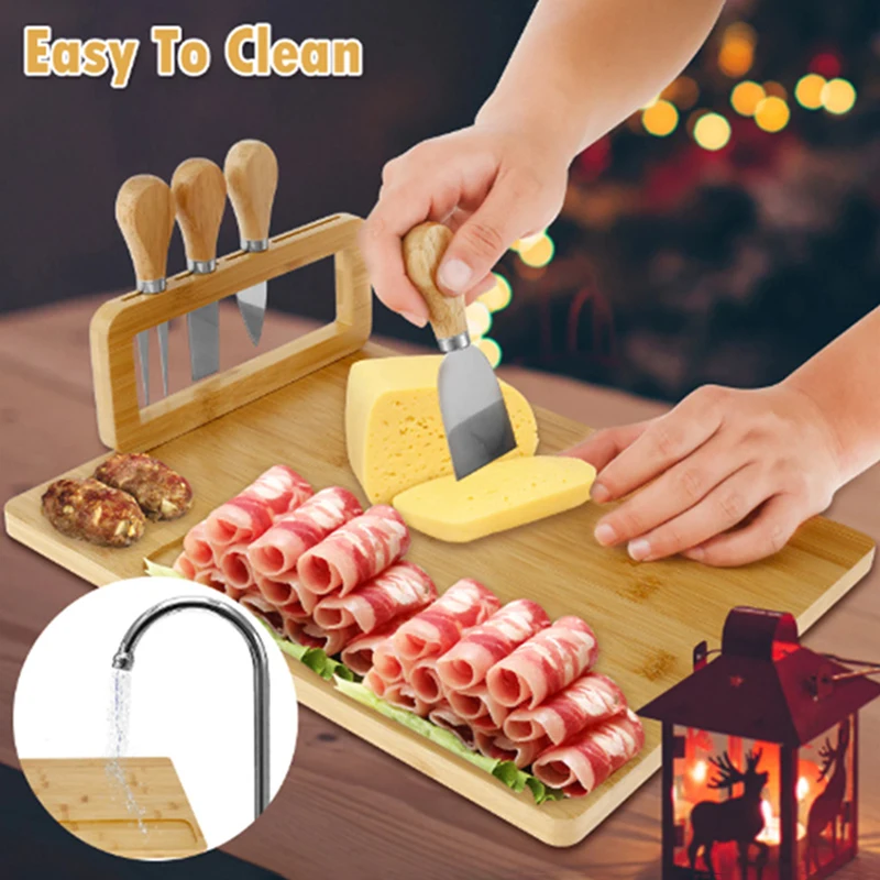 

Cutting Board Wood Cheeses Boards Bamboo Cheese Board Cheese Knife Cheese Slicer Fork Scoop Cut Kitchen Cooking Tools Bamboo