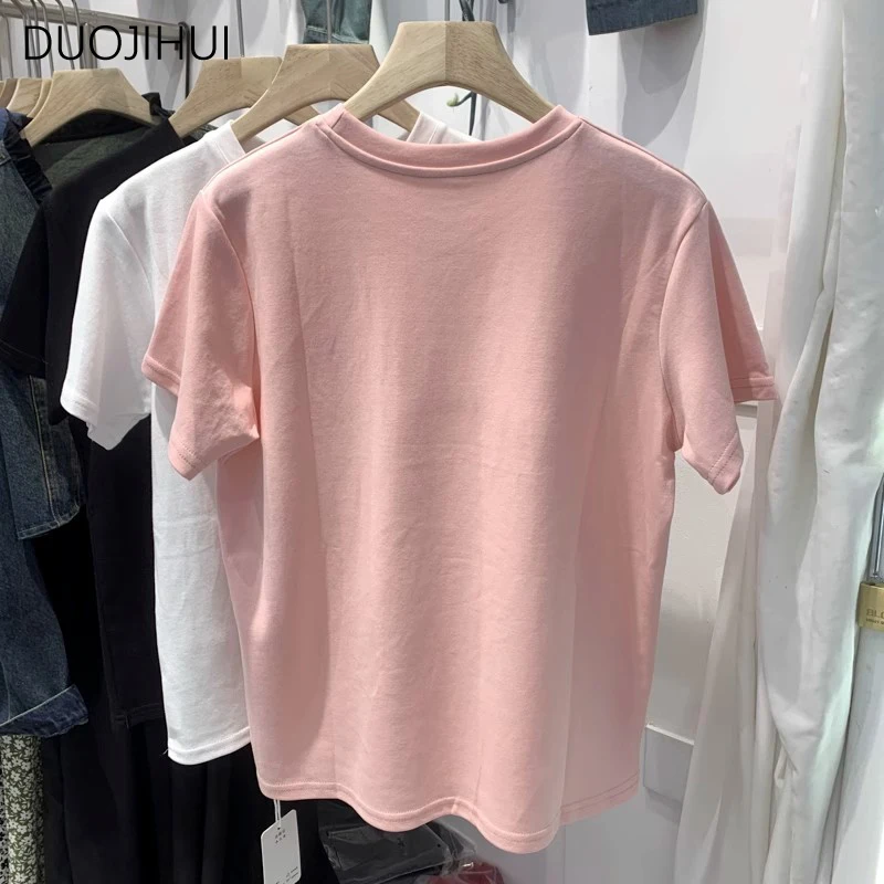 DUOJIHUI rosa Chic stampa dolce semplice Casual femminile t-shirt estate nuova base o-collo tinta unita moda donna allentata t-shirt