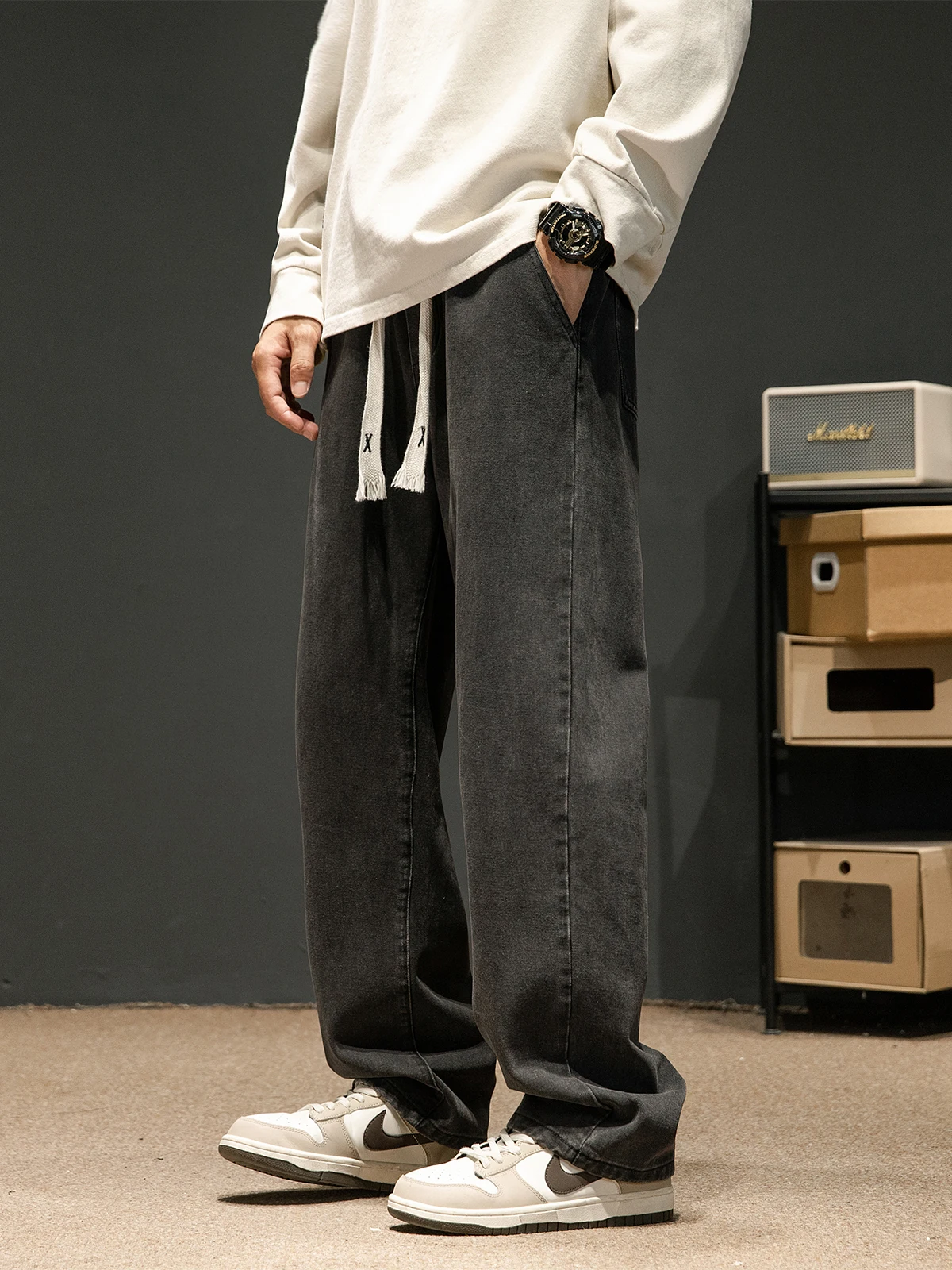 

Мужские джинсы свободного кроя с прямыми штанинами, повседневные брюки в американском ретро-стиле, весенне-осенняя коллекция, удобный хлопковый деним