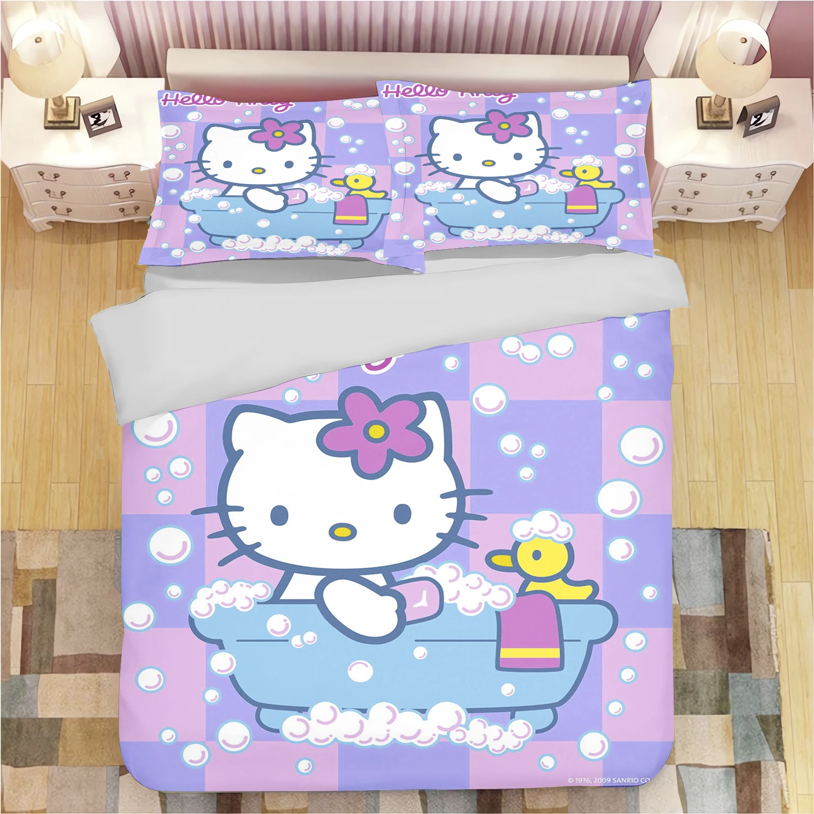 귀여운 프린트 헬로 키티 만화 고양이 침구 세트 부드러 - Home Textiles Bedding 리뷰 및 가격