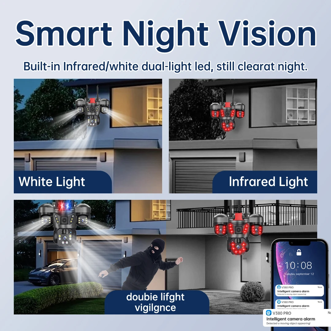 15MP ثلاثة عدسة ثلاثة شاشات 4G كاميرا تعمل بالطاقة الشمسية في الهواء الطلق واي فاي 10X التكبير الرقمي مقاوم للماء تتبع السيارات كاميرات CCTV الأمن V380