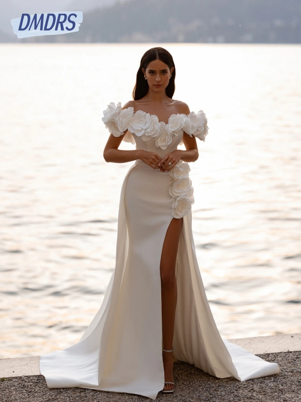 Vestido De Novia romántico con abertura lateral, Vestido De Novia personalizado De satén con flores 3D para novia, Vestido De Novia elegante hasta