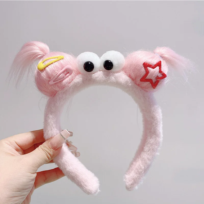 2024 New Funny Plush Ugly Doll HairBand Female Winter Cute Cartoon Face Wash Hairband Hair Hoop Korean Girl Hair Grotto Headband