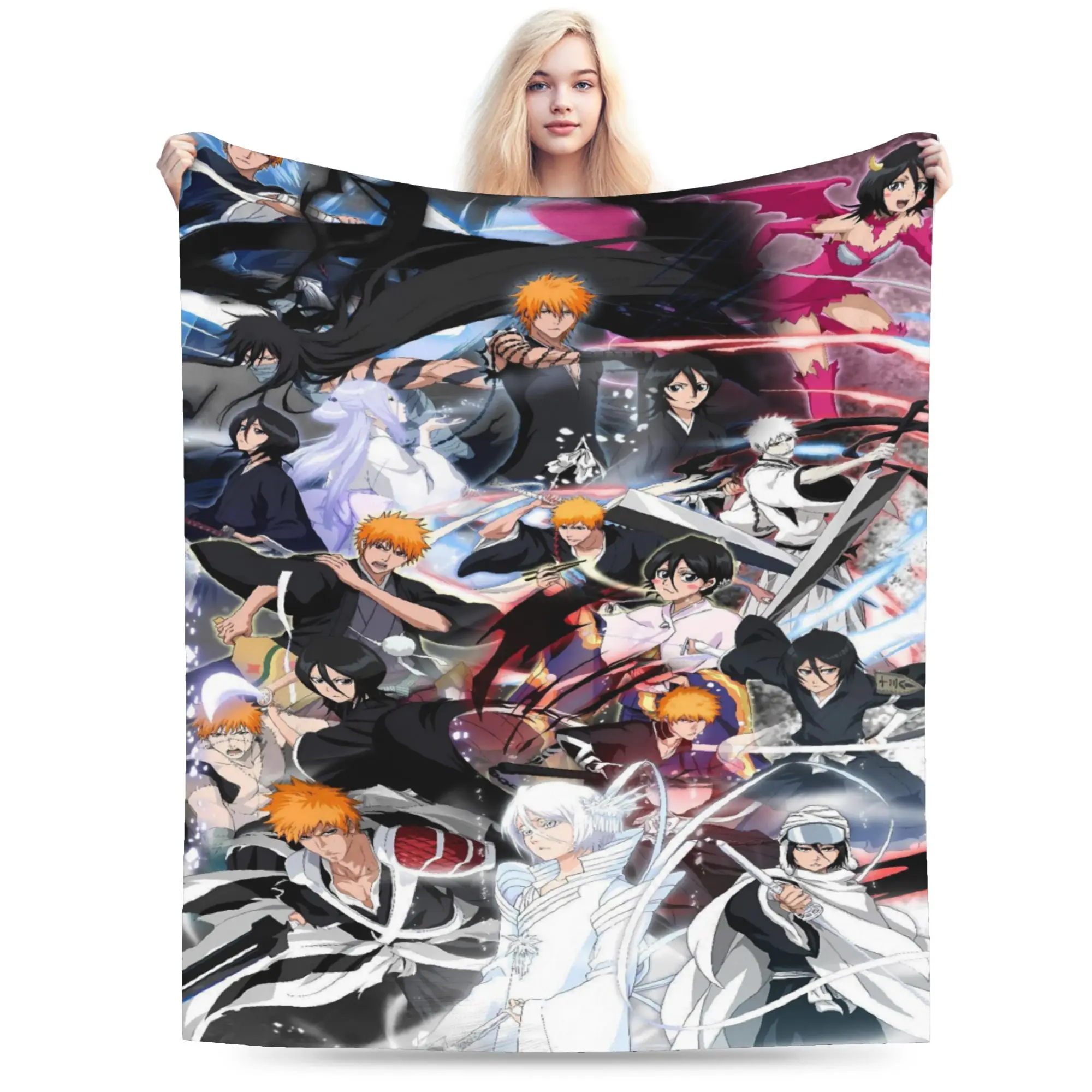 Ichigo Hollow Forms Collage Blanket Bleached Picnic Flannel Throw Blanket For Home Decor Super Soft Bedspread Birthday Present