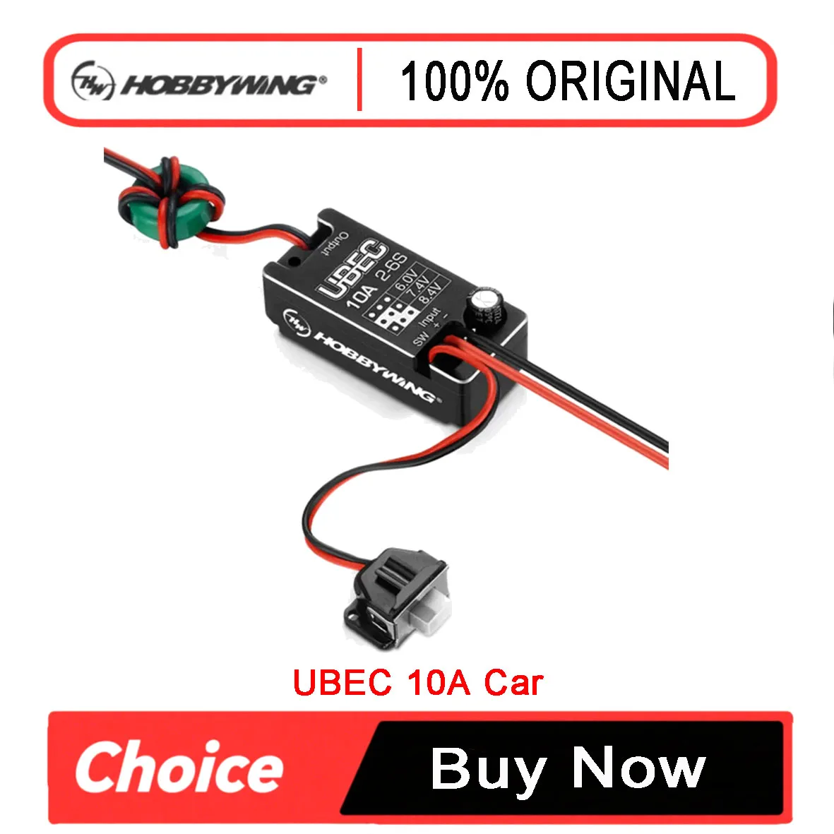 Hobbywing UBEC 10A Car 2-6s Input Voltage 6.0/ 7.4/8.4V Adjustable Water Proof for Trucks, and Other Electric Models As Well