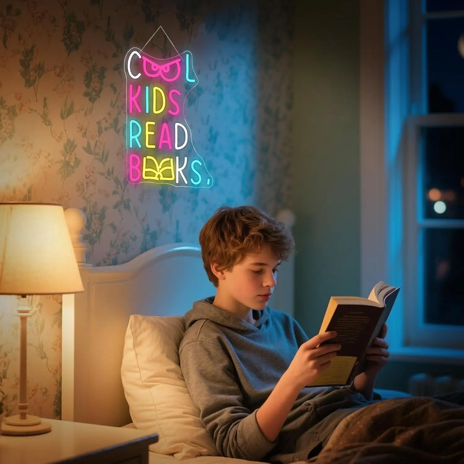 Cool Kids Read Books Neon Sign USB Dimmable LED Neon Light for Classroom Library Bookstore Study Room Decoration Gift